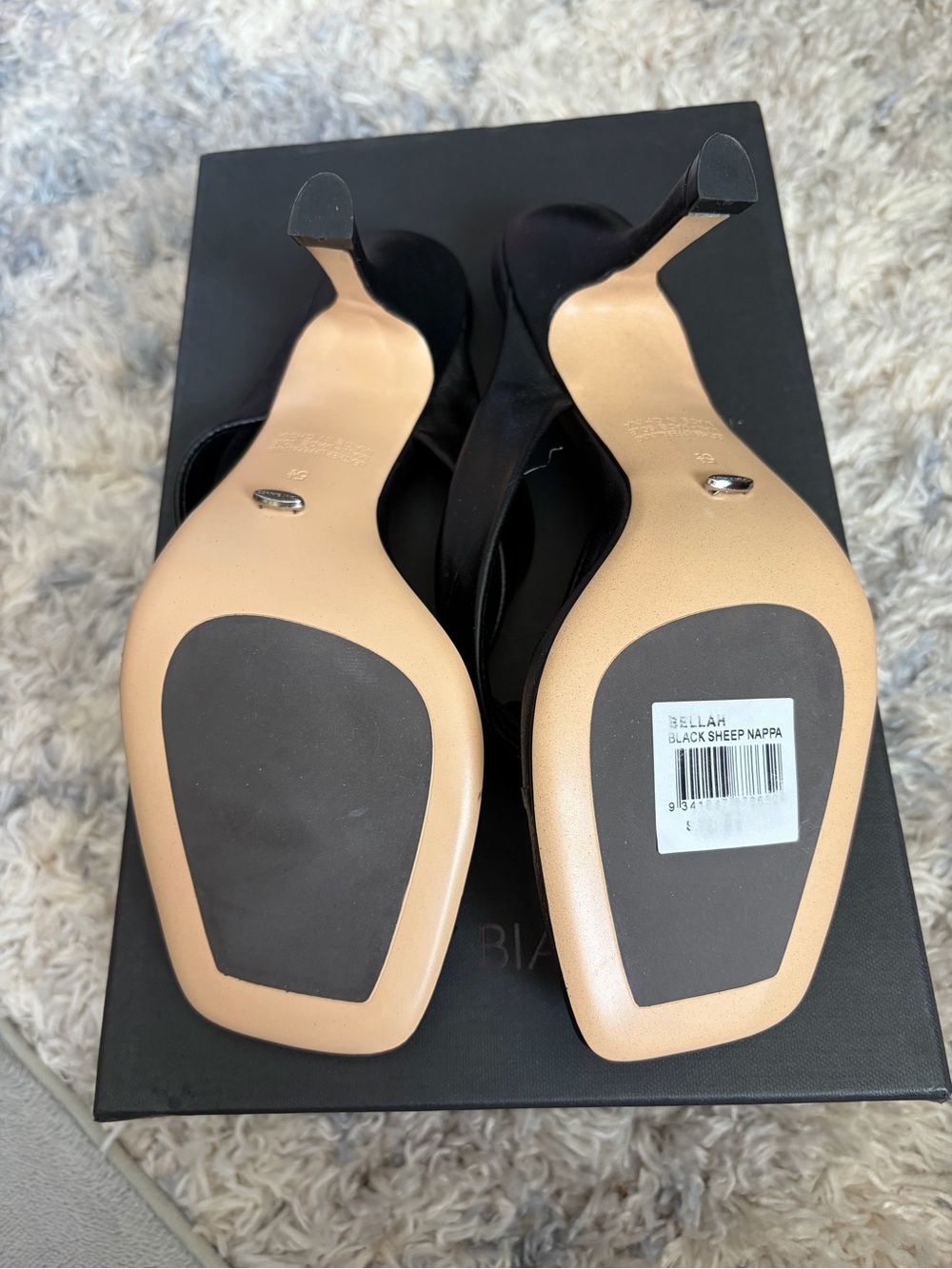 Tony Bianco Black Leather Square-Toe Thong Mules - Picture 2 of 2